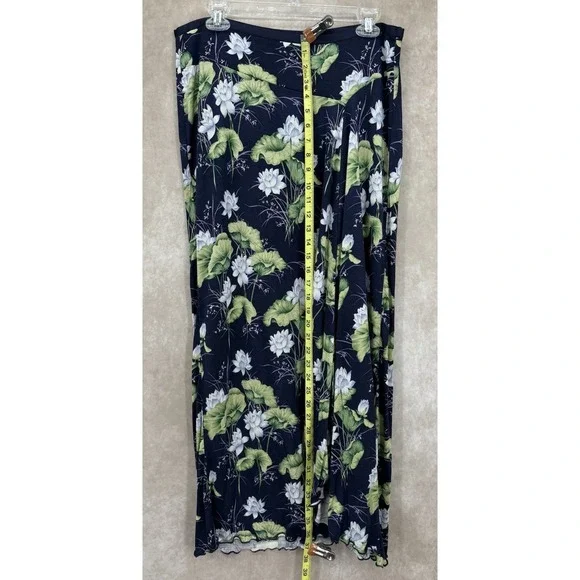 Tommy Bahama Silk Skirt Size Large Blue Floral Midi Wrap A-Line Tropical - Picture 3 of 5